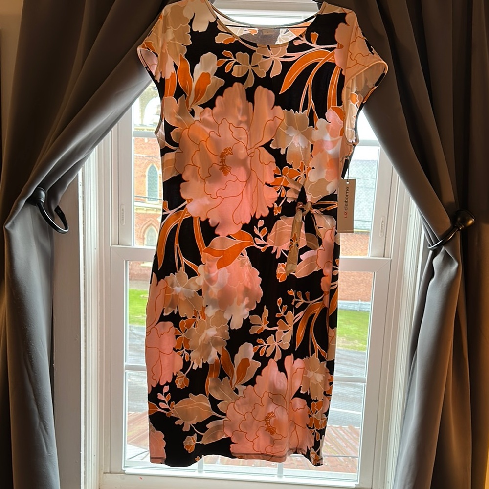 Liz Claiborne Pink and Black Sheath Midi Dress